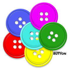 Several colorful shirt buttons with bold text on white background to celebrate National Button Day on November 16