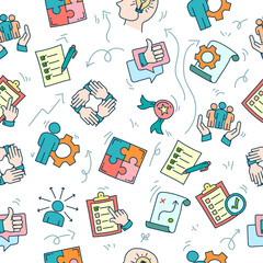Seamless pattern with hand drawn management elements. Management doodle pattern. Business pattern