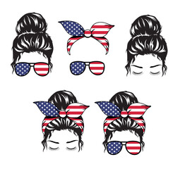 4th of july clipart, Great for greeting card, tapestry for printing on T-shirts , stickers, mugs and more . Mom Life USA Headband Glasses EPS homemade vector. American Girl, bow and ribbon svg 