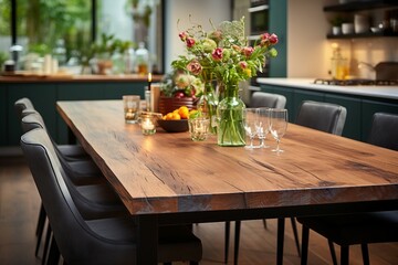 a table with flowers and wine glasses