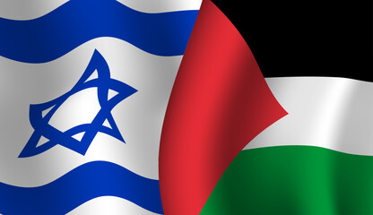 Flag of Israel and Palestine, animated, vector illustration.