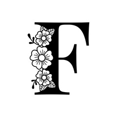 Vector floral alphabet design. Letter F flower design