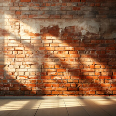 Empty old brick wall with sunlight and shadows
