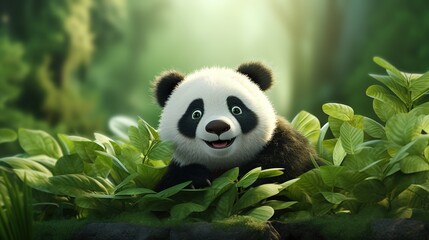 cute panda in the bamboo forest