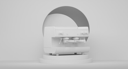 Abstract scene or podium with espresso coffee machine on monochrome