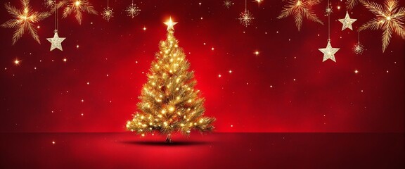 wonderful christmas magic - christmas tree with red background