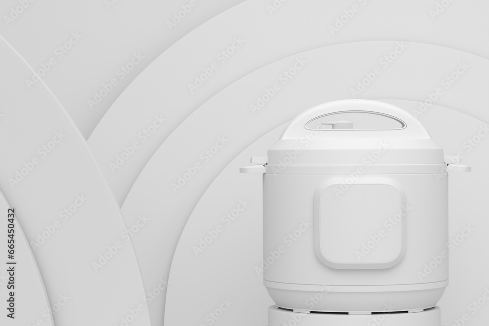 Poster abstract scene or podium with multi cooker on monochrome background