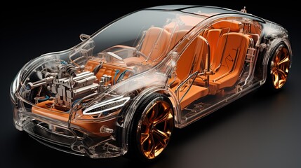 a transparent electric car isolated  on black background