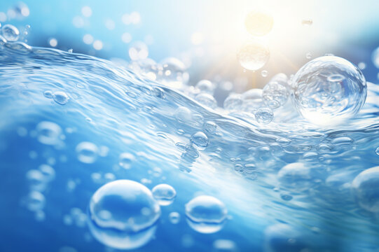 Water surface with air bubbles and sunlight. Abstract background. 3d rendering