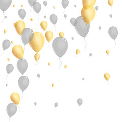 Gray Baloon Background White Vector. Air Happy Background. Golden Event Balloon. Helium Fest Design.