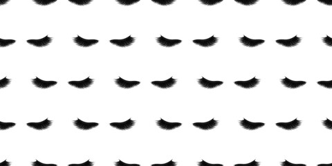 Lashes seamless background vector illustration. Black and white eyelashes template print with closed female eyes. Beauty, fashion, makeup pattern. Lashmaking wallpaper for lamination, extension cards