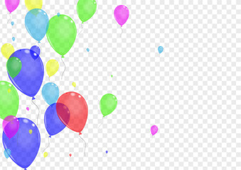 Blue Helium Background Transparent Vector. Baloon Rainbow Card. Pink Art. Bright Toy. Surprise Celebration Illustration.