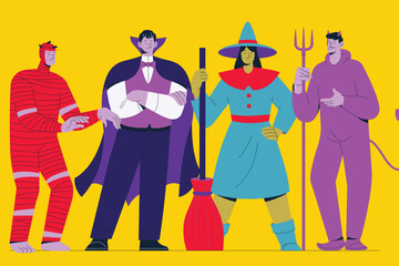 flat characters collection halloween season design vector illustration