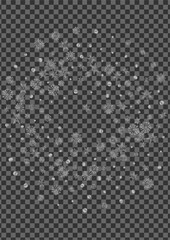 Silver Snowflake Background Transparent Vector. Dot Frozen Pattern. Luminous Flake Snowfall. Grey Xmas Card.