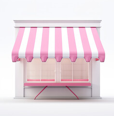 white awning with pink shade on a white background with pink, in the style of grocery art, photobashing, minimalist stage designs, candycore, dark pink, shaped canvas, meticulous design 