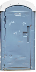 Women's Blue porta potty or porta john, public toilet or bathroom, against transparent background, high resolution png
