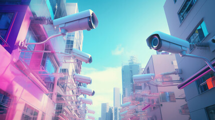 An Orwellian vision of the future: Citizens unknowingly observed by AI-powered city cameras - obrazy, fototapety, plakaty