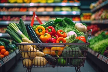 shop supermarket store grocery delivery retail shopping market food basket. vegetable cart. Generative AI.