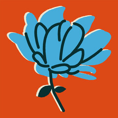 Vintage illustration with blue flower. Vector postcard, print, poster, design