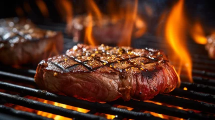 Gordijnen Steak on grill © Fauzia
