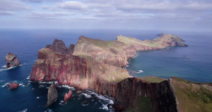 Ponta de S&atilde;o Louren&ccedil;o in Madeira, Portugal, boasts a striking coastal vista with its rugged cliffs and unique volcanic rock formations.