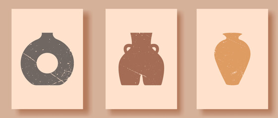 Set abstract posters with ceramic vases different shape. Antique, ancient ceramic vases. Vector illustration