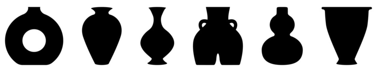Set of ancient ceramic vases. Contemporary art for home decor. Vector illustration isolated on white background