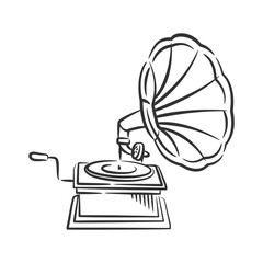 Gramophone vintage music line art hand drawing