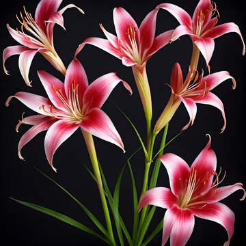 vibrant contrast crinum flower on a dark background. ai generative