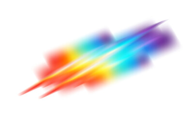 Iridescent crystal leak glare reflection effect. Optical rainbow lights, glare, leak, streak overlay. Falling confetti. Colorful lenses and light flares with transparent effects. PNG.