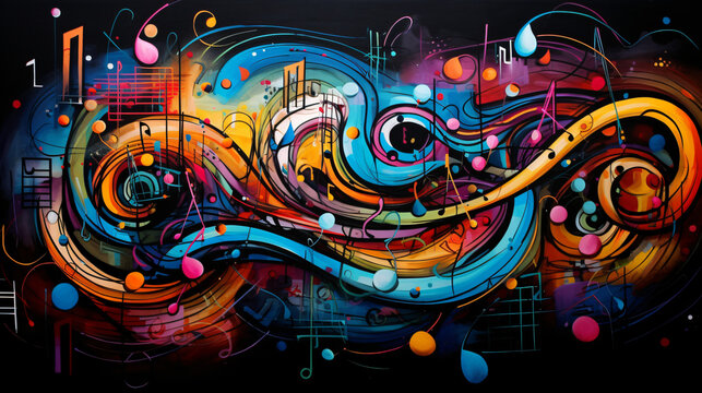 Colorful painting with musical notes