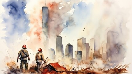 September 11 memorial day , US Patriot Day, watercolor illustration, no text, greeting card