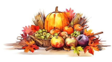 Naklejka na ściany i meble Thanksgiving symbol watercolor illustration, no text, greeting card