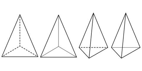 Triangular pyramid shape icon set.outline Regular tetrahedron shape - obrazy, fototapety, plakaty