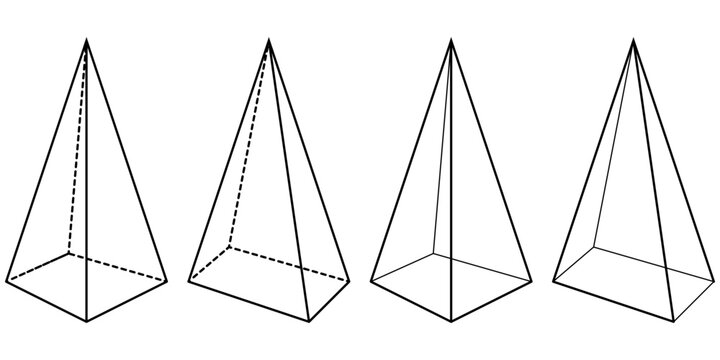 3d outline rectangular pyramid shape icon set