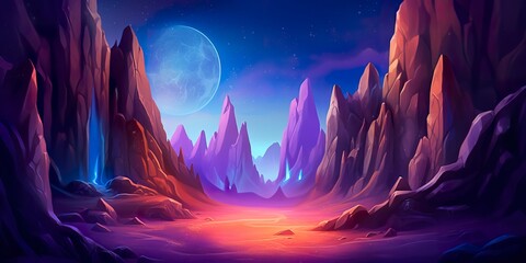 A mountain peak treasure cave in a barren and uninhabited place in Night.
