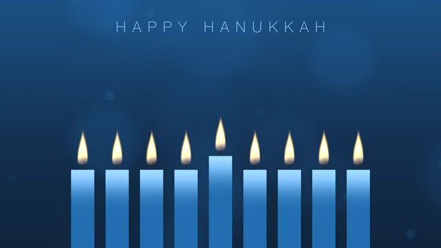 Happy Hanukkah Candles On Blue Background