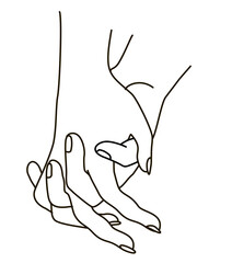 Lovers hold hands. Relationship loving hands together. Woman and man romantic handshakes line tattoo sketch artworks, couple love relationships holding hands, lovers wedding family. Editable stroke