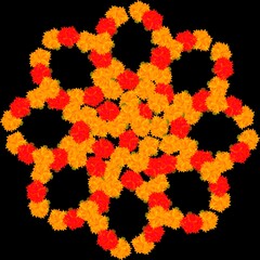 Creative Beautiful Floral Rangoli Made By Yellow and Red Marigold.