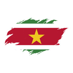 National flag of  Suriname with brush stroke effect on white background