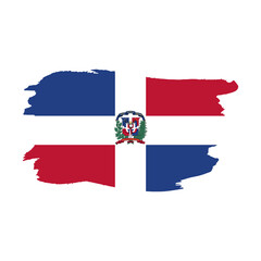National flag of   the Dominican Republic with brush stroke effect on white background