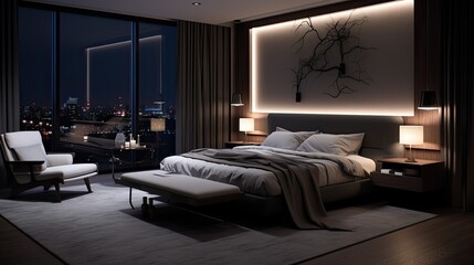 A master sleek stockholm apartment with sleek, functional design, featuring and modern decor. Scandinavian interior design. 