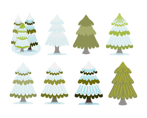 Christmas trees, a set of color pictures on a transparent background