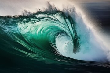 Extreme close up of thrashing emerald ocean waves. - obrazy, fototapety, plakaty