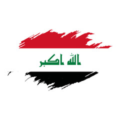 National flag of Iraq with brush stroke effect on white background