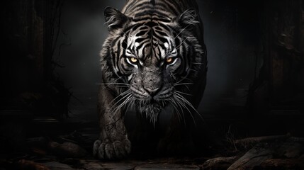 Tiger stalking in the night, AI-generative - obrazy, fototapety, plakaty