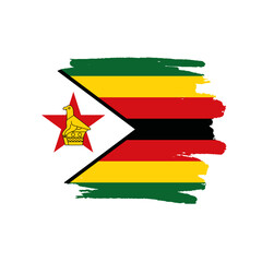 National flag of Zimbabwe with brush stroke effect on white background