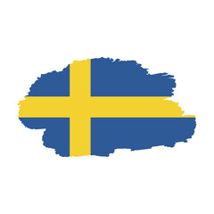 National flag of Sweden with brush stroke effect on white background