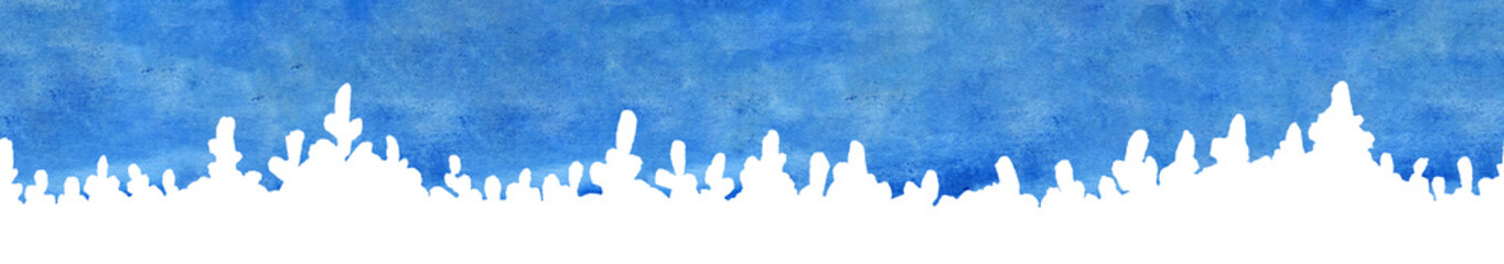 Watercolor winter landscape seamless border.