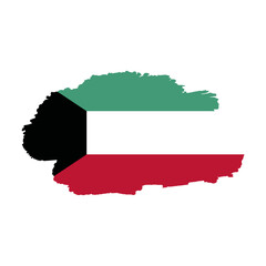 National flag of Kuwait with brush stroke effect on white background